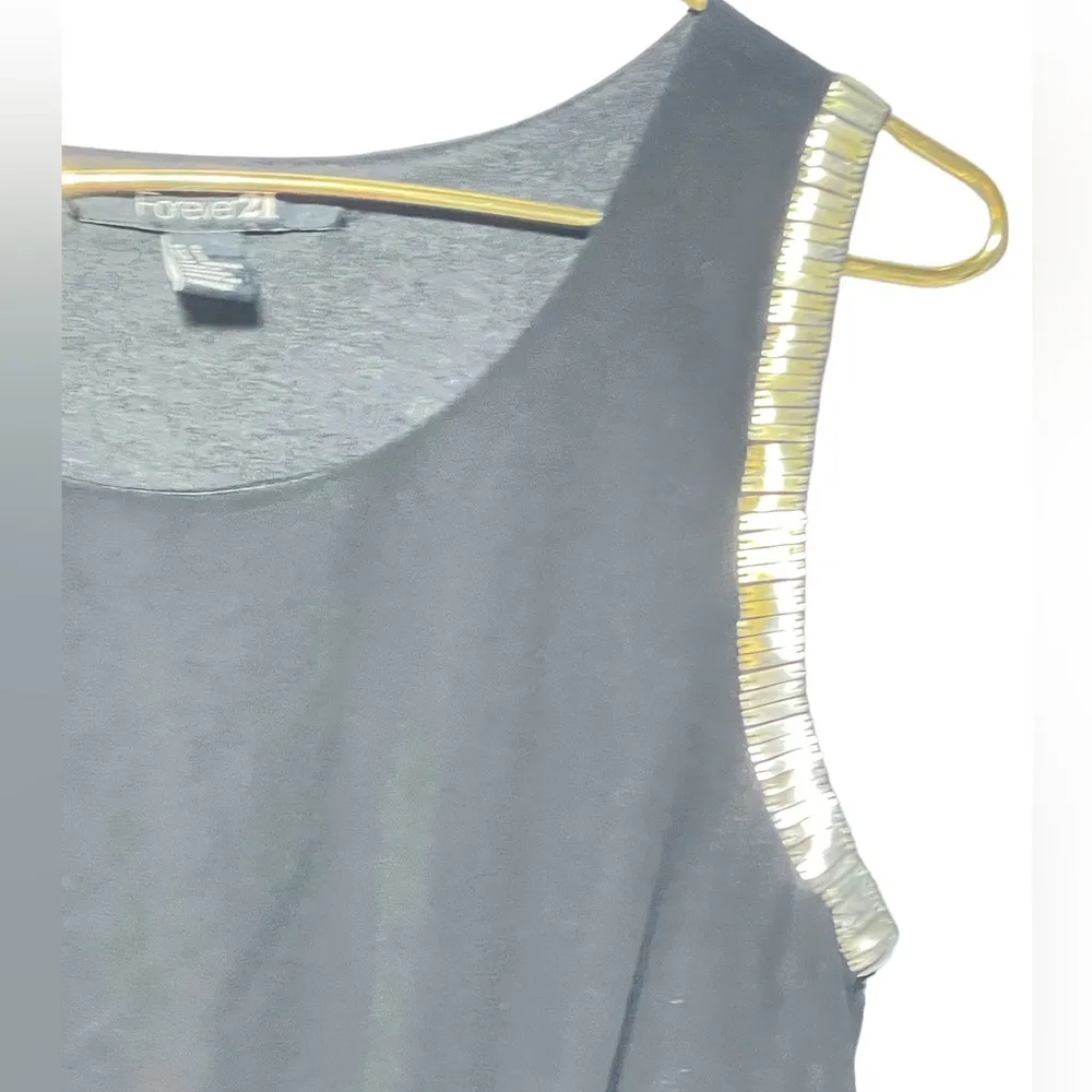 Black Hi-low Chiffon Dress Gold & Silver Trim Stretch Small Minimalistic Chic - Image 8