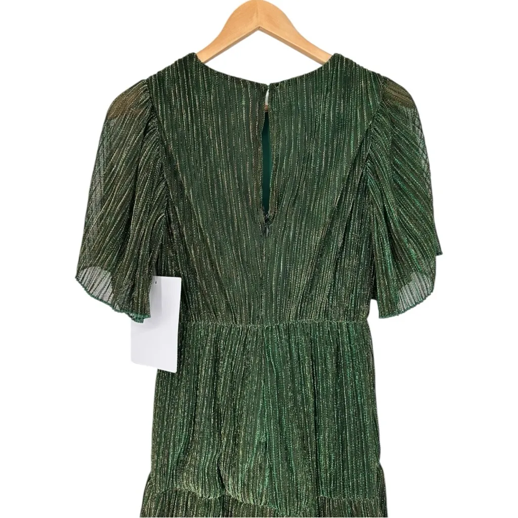 Sugarlips Shimmering Green Short Sleeve Midi Dress size Small Tiered Skirt - Image 5