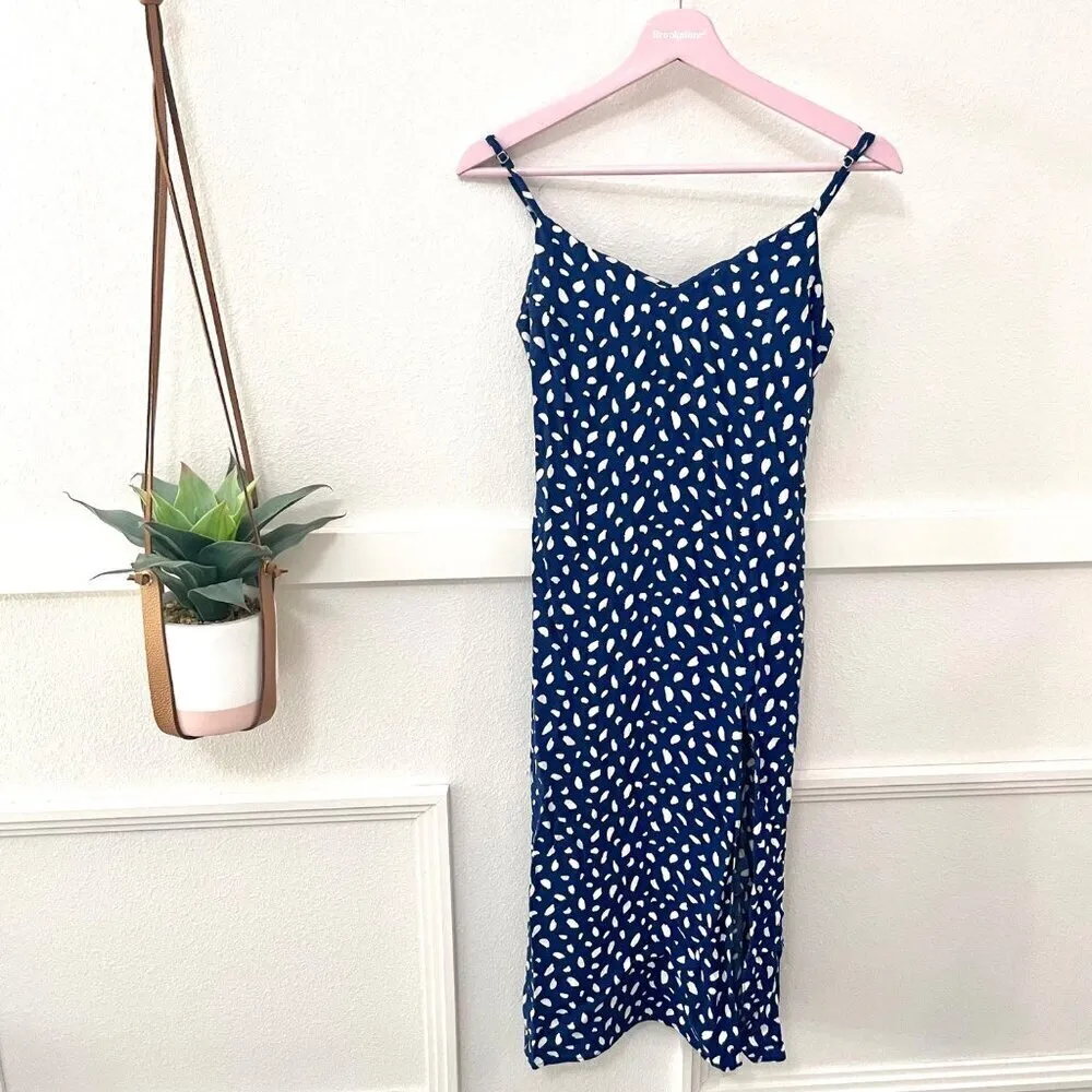 Reformation Moray Side Slit V Neck Strappy Midi Blue Crimini Dress Size 2 - Image 2