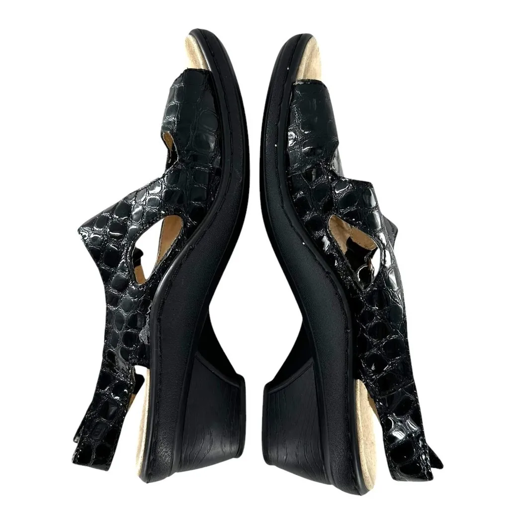 Spring Step Black Patent Leather Mock Croc Embossed Sandals Size 39 - Image 4