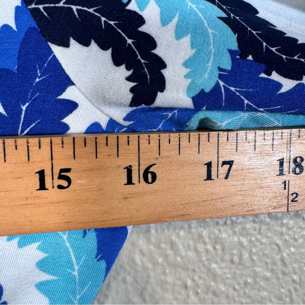 Boden White Blue Feather Print Faux Wrap Mini Dress Womens 8 3/4 Sleeve Jersey - Image 5