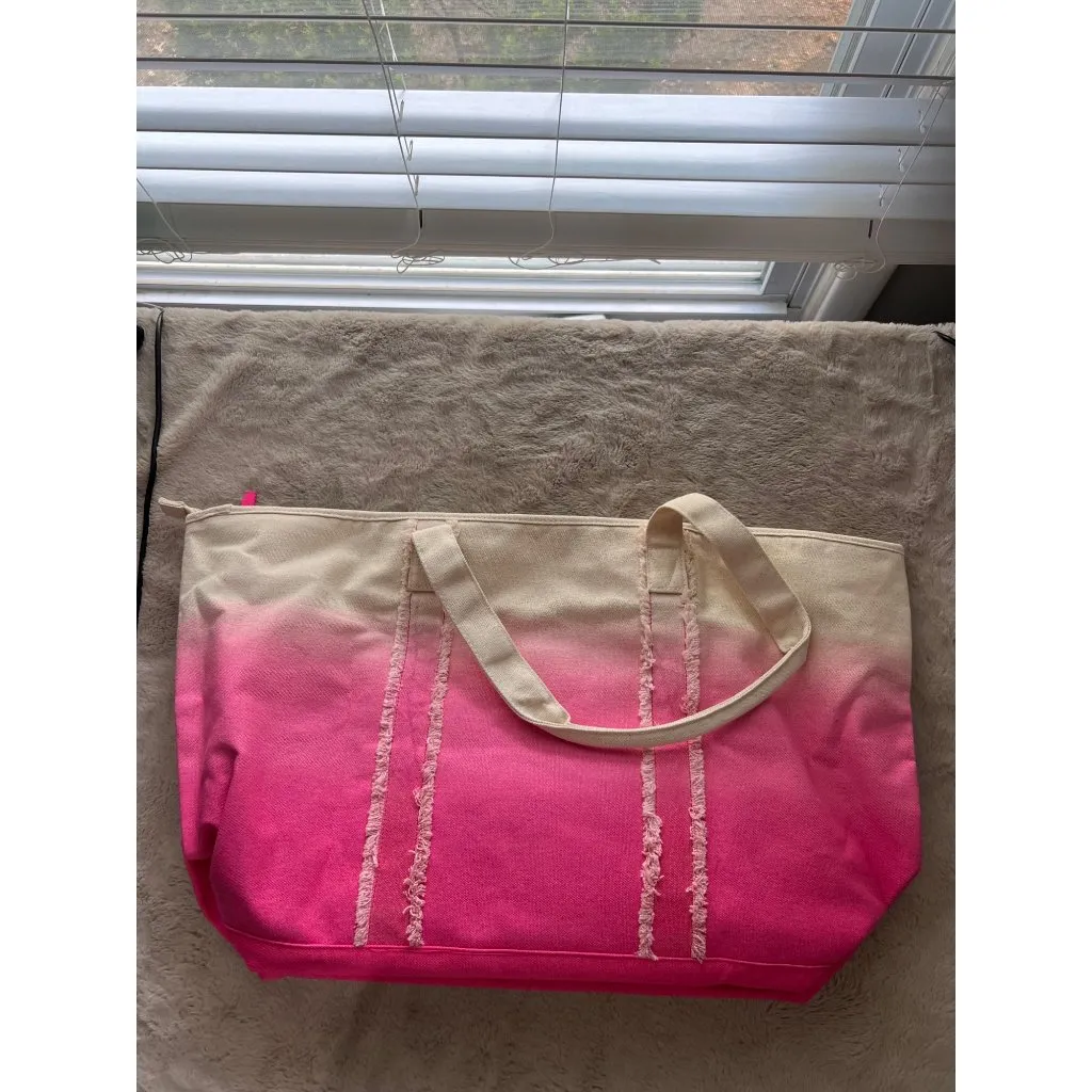 Victorias Secret Pink & Cream Gradient Canvas Tote Bag With Zipper Top & Inner L - Image 5