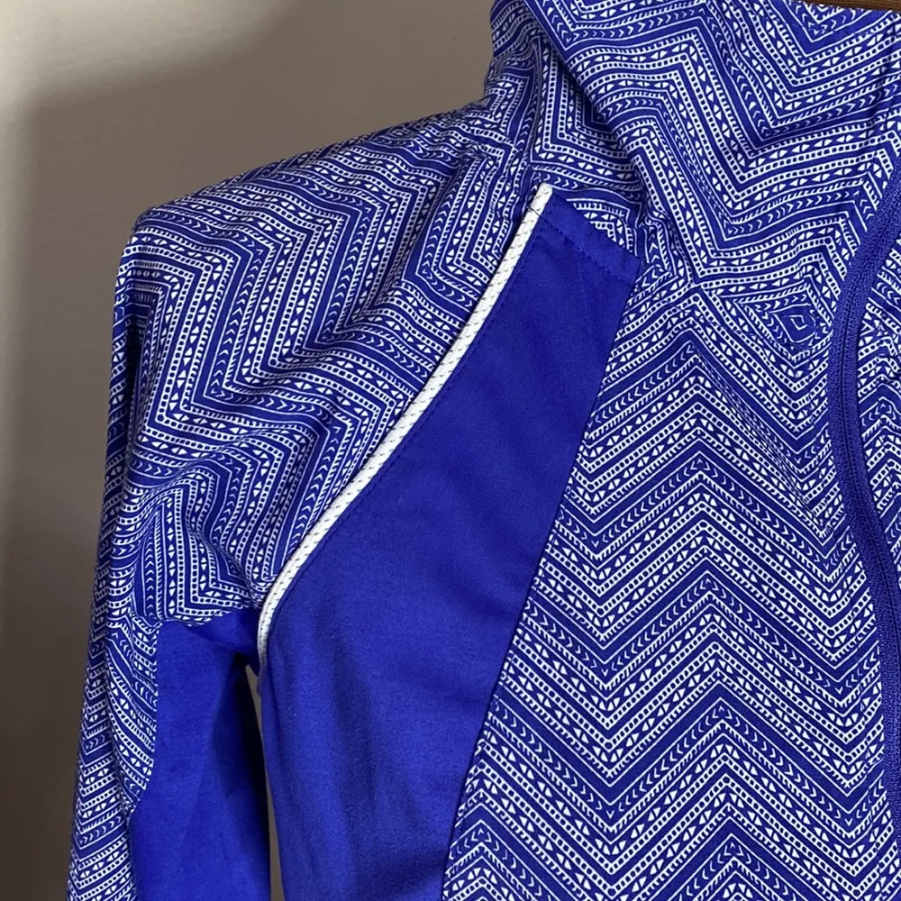 Prana purple color block Chevron print high neck packable zip windbreaker sz S - Image 6