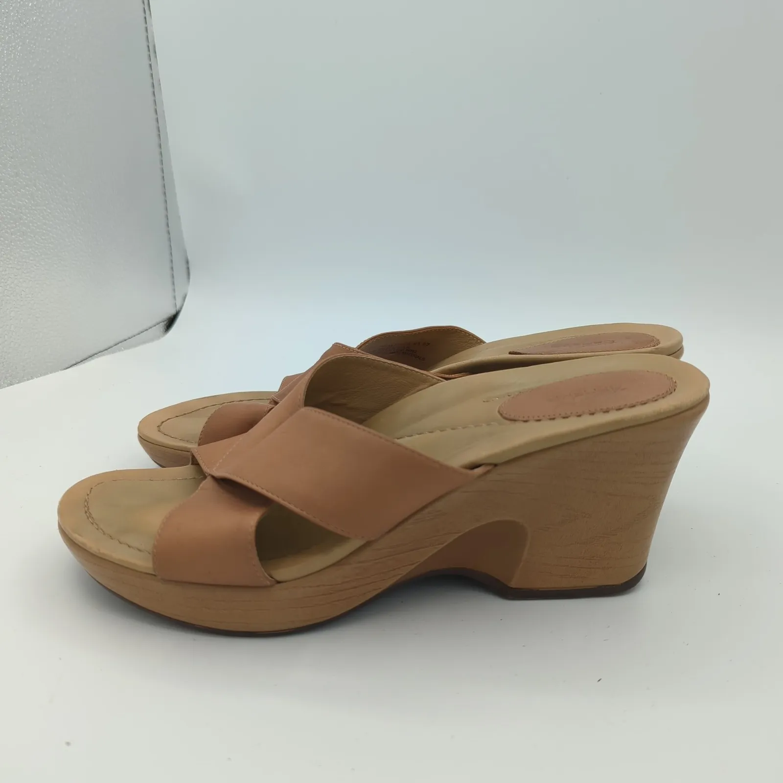 Dansko Neve Clogs Heels Womens 11-11.5 Tan Leather Wedge Slide Sandals Size 41 - Image 2