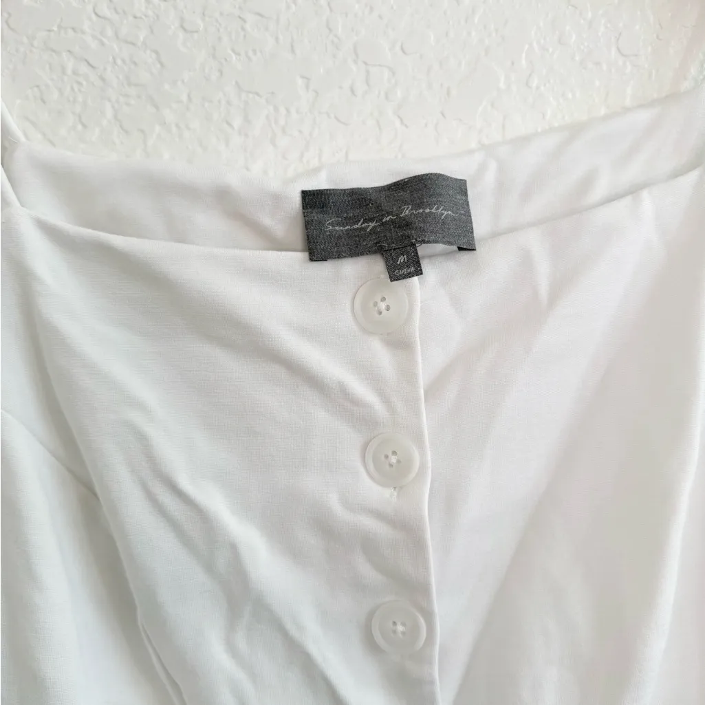 Anthropologie Sunday in Brooklyn Ponte Apron Vest Button Down Top Blouse M White - Image 5