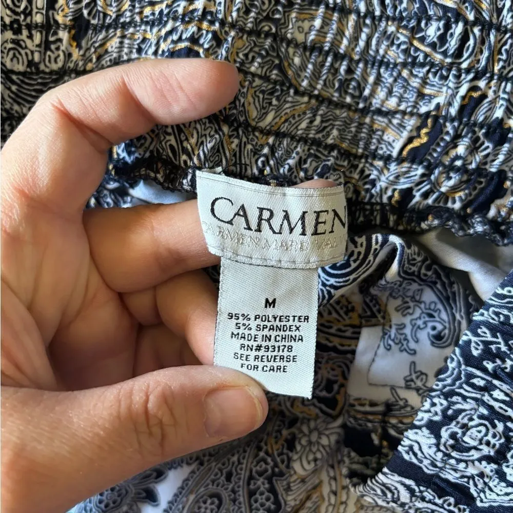 Carmen Marc Valvo blue paisley pull on pants size M - Image 2