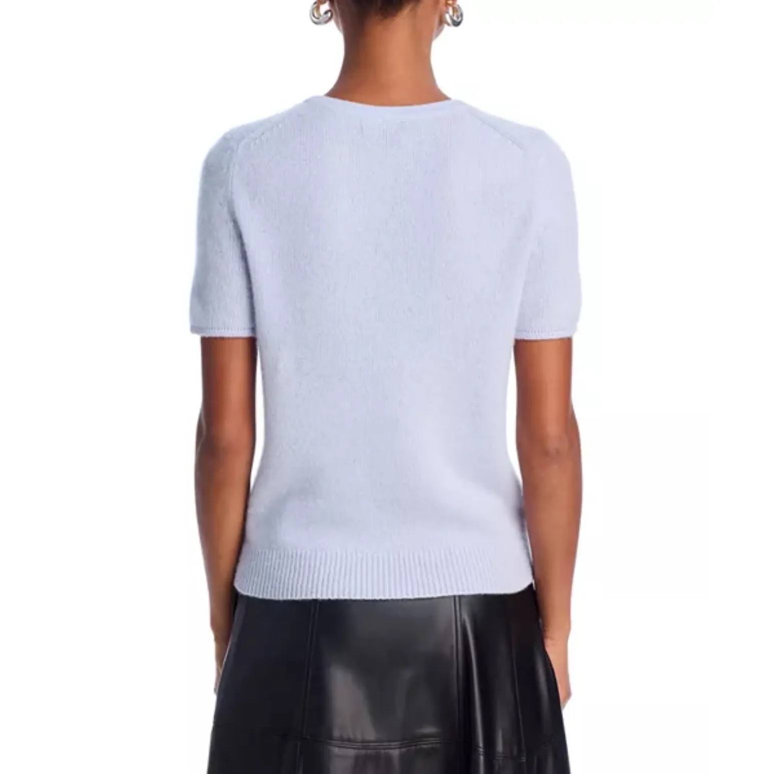 C by Bloomingdales Cashmere Short Sleeve Top Sweater Crew Neck Periwinkle M Purple Size M - Image 2