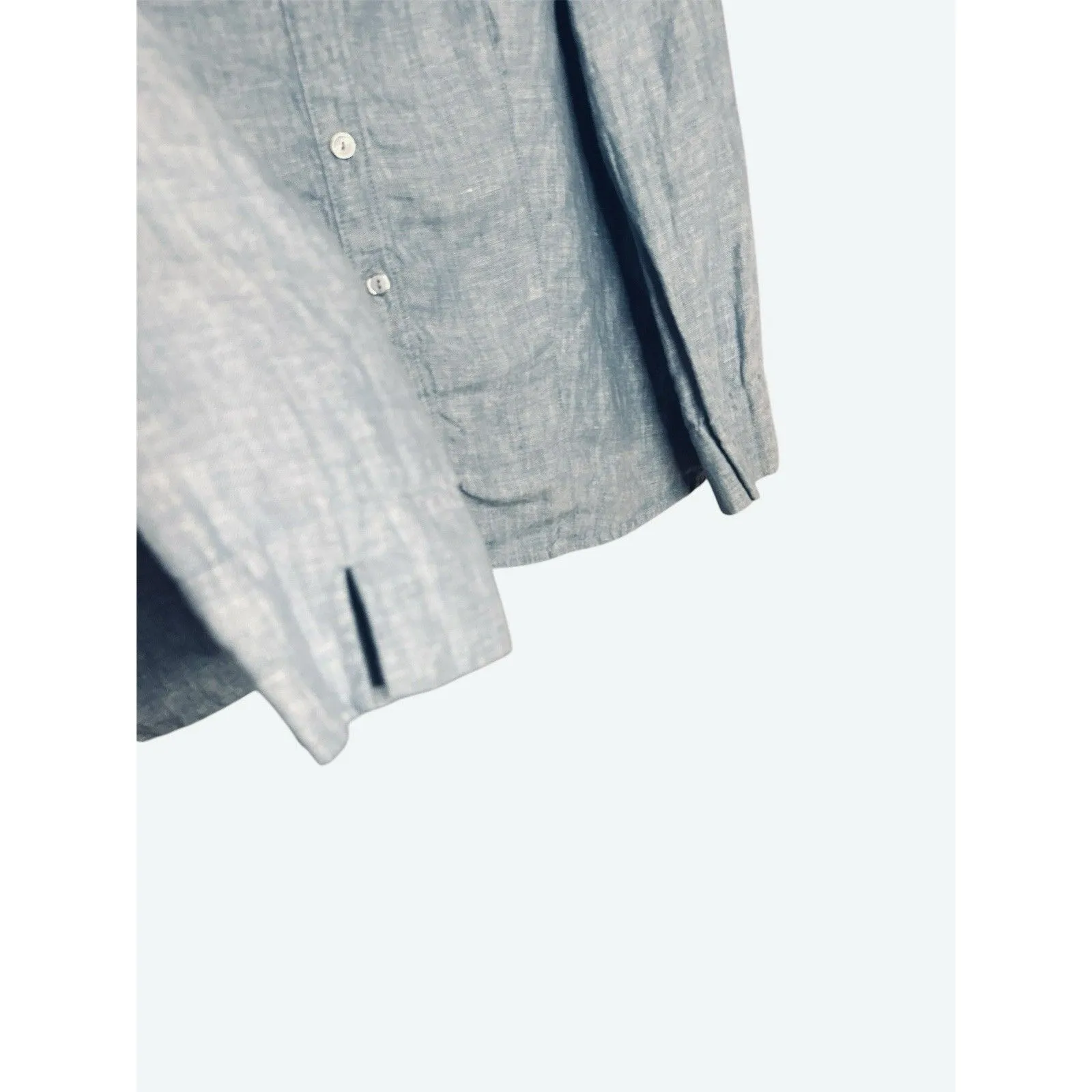 JM Collection Women's 18 Blue Chambray 100% Linen Roll Tab Sleeve Shirt Top Slit - Image 2