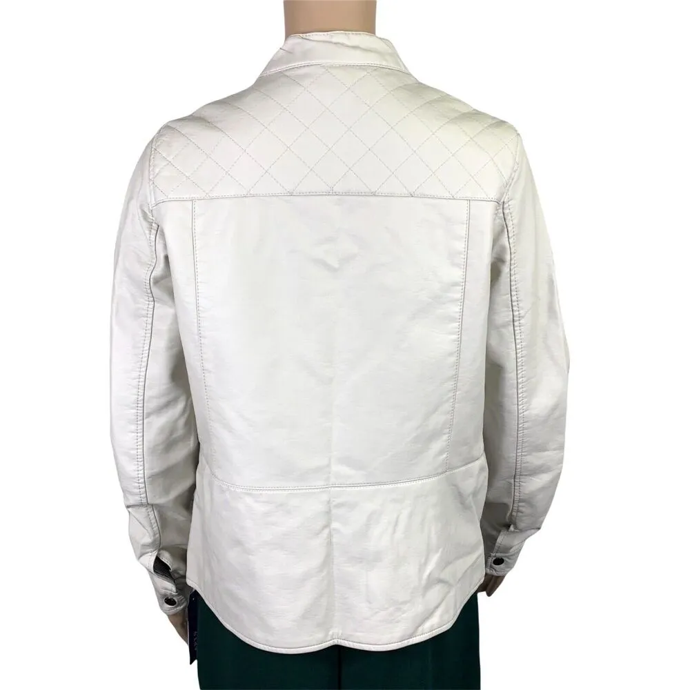 Apt 9 Womens Jacket Coat Faux Leather Quilted Moto Biker Ivory Small - Image 6