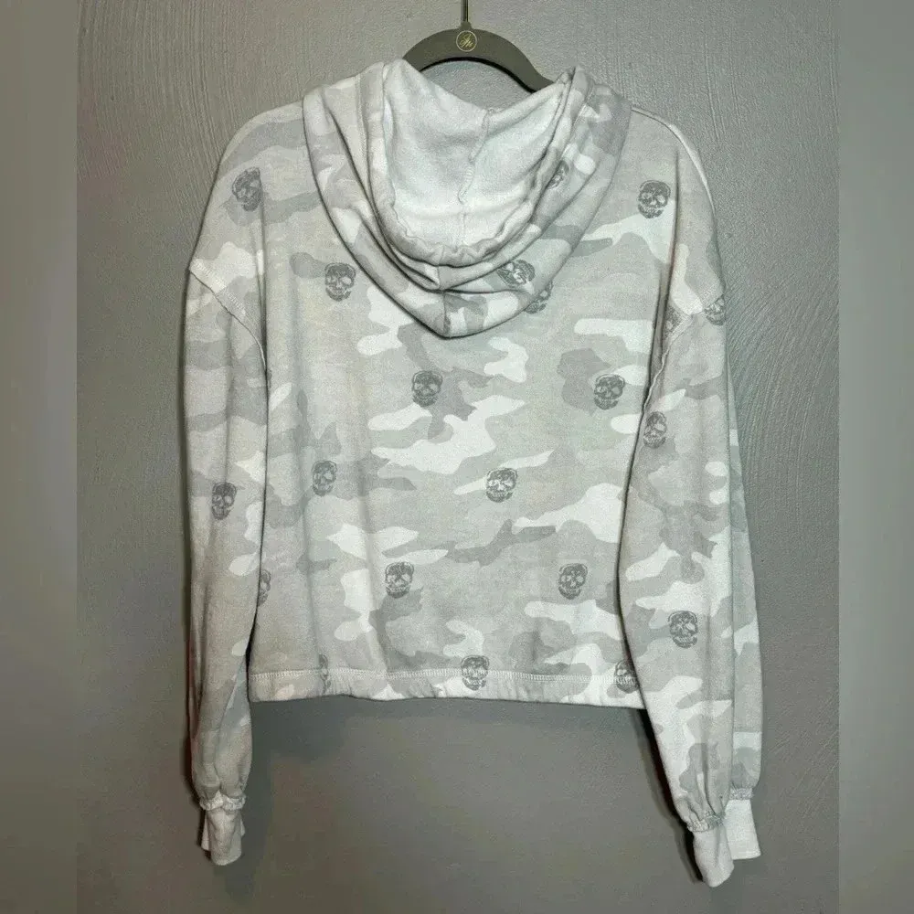 Vintage Havana Women's Burnout Hoodie Camo Skulls Gray White Elastic Size Small‎ - Image 5