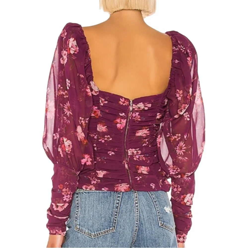 LPA Martha Floral Long Sleeve Chiffon Ruched Blouse in Jolene Floral XS - Image 2