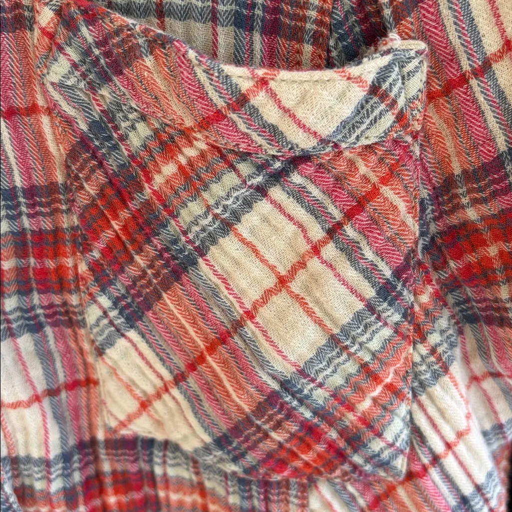 EUC Free People Juniper Ridge Plaid Side Snap Button Front Top Oversized Small - Image 4