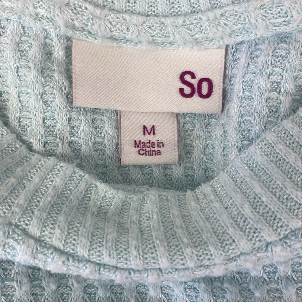So Blue Long Sleeve Waffle Weave Cropped Crew Neck Sweater Top M - Image 4