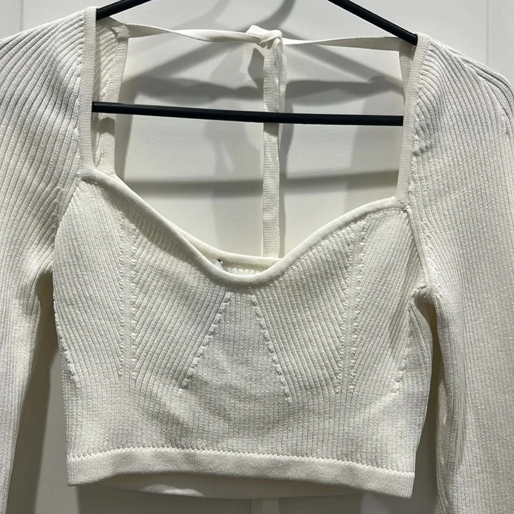 Revolve Significant Other Dacia Knit Long Sleeve Cropped Top in Cream Sz 4 White - Image 5
