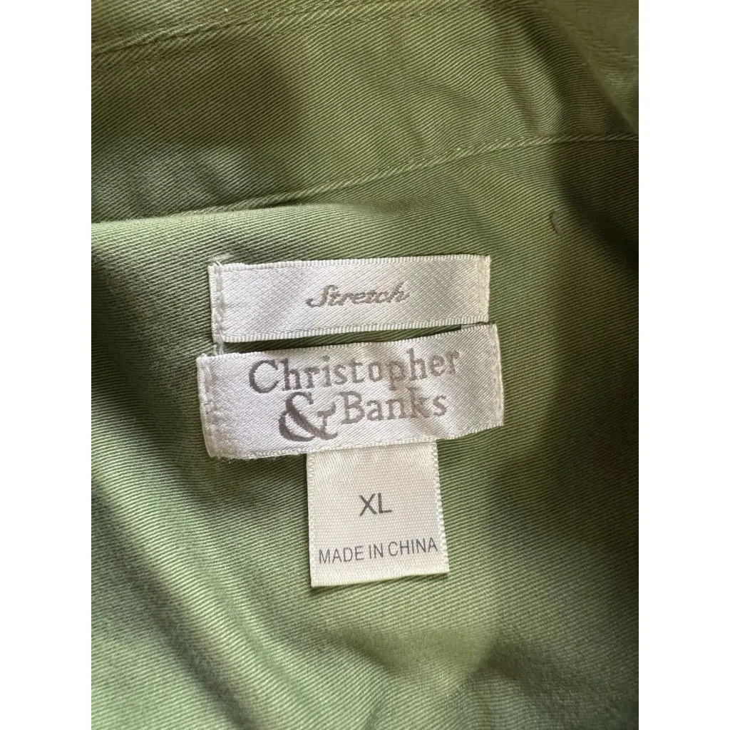 Christopher & Banks Stretch Women Size XL Jacket Green Lightweight Cotton Blend - Image 3