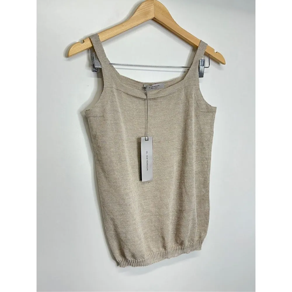 D. Exterior Made in Italy Sparkly Sleeveless Blouse‎ in Color Tan Size Medium - Image 4