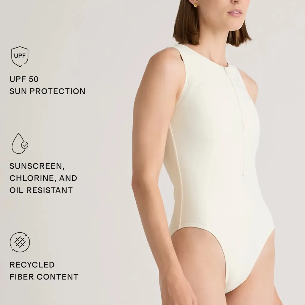 NIB Quince Italian Zip-Front One-Piece Swimsuit Ivory White Women's Size Medium - Image 4