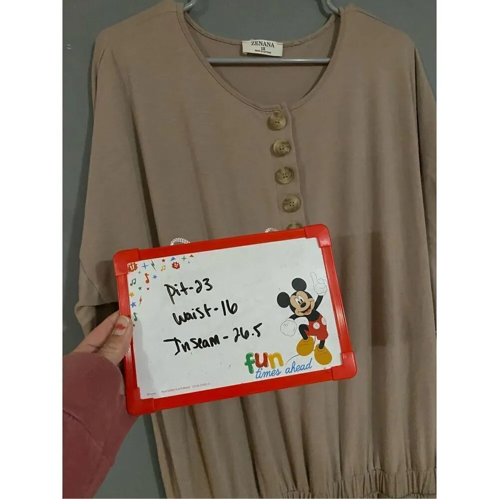 Zenana Plus Size Jogger Jumpsuit Brown Long Sleeve Elastic Waist Chic 1X - Image 8