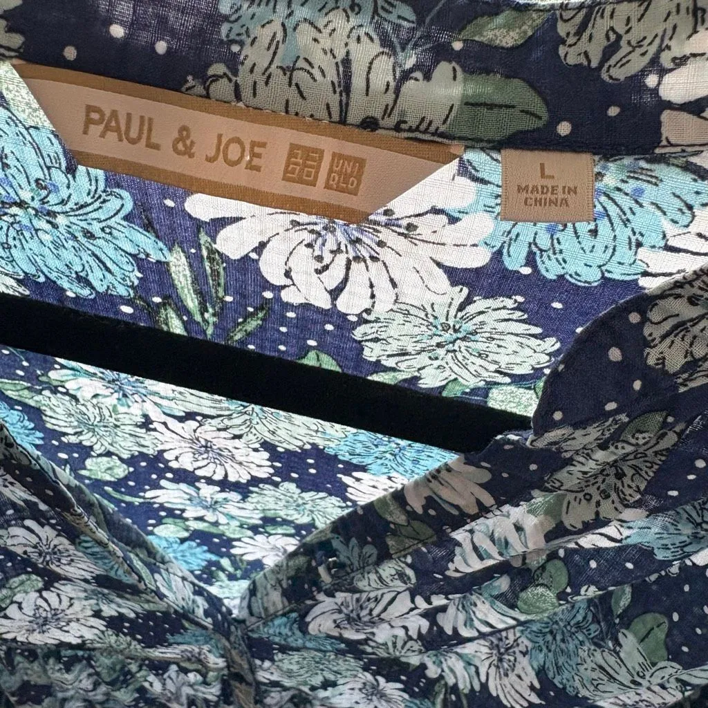 Paul & Joe x Uniqlo Navy Blue Floral Button-Down Puff Sleeve Tiered Dress - Image 7