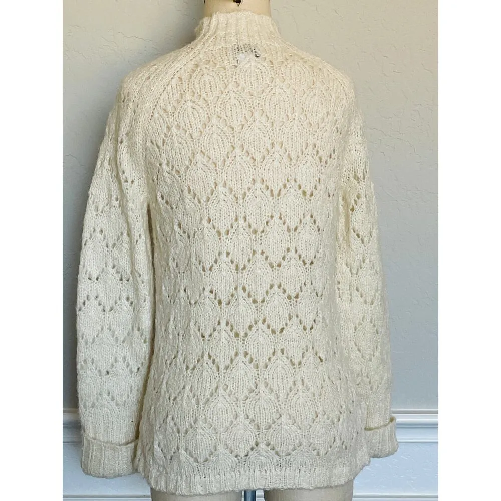 Ann Taylor LOFT Open Knit Cream Sweater Mohair Wool Blend - Image 3