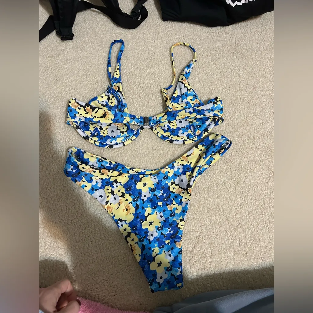 Floral Blue and Yellow Bathing Suit - Image 2