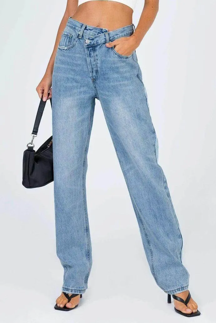 Holly Asymmetric Straight Leg Jean in Light Wash Denim - Image 8