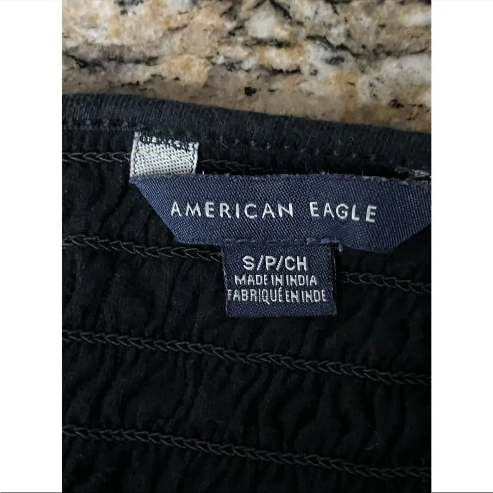 American Eagle Black Smocked Crop Top S | Ruffle Lettuce Hem Grunge Boho Biker - Image 9