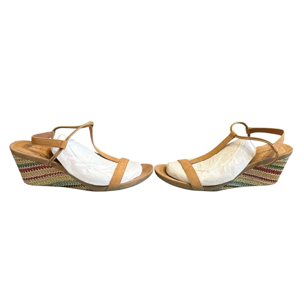 New Without Box Elegant Tan Wedge Sandals W/ Multicolor Boho Heel Size 12 - Image 5
