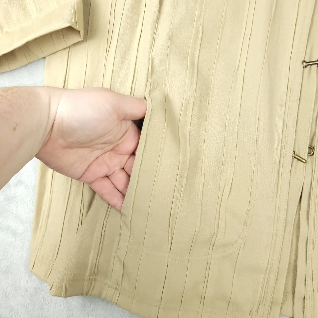 Citron Santa Monica Womens Jacket Top Bamboo Mandarin Collar Lagenlook Size 2X Tan - Image 5