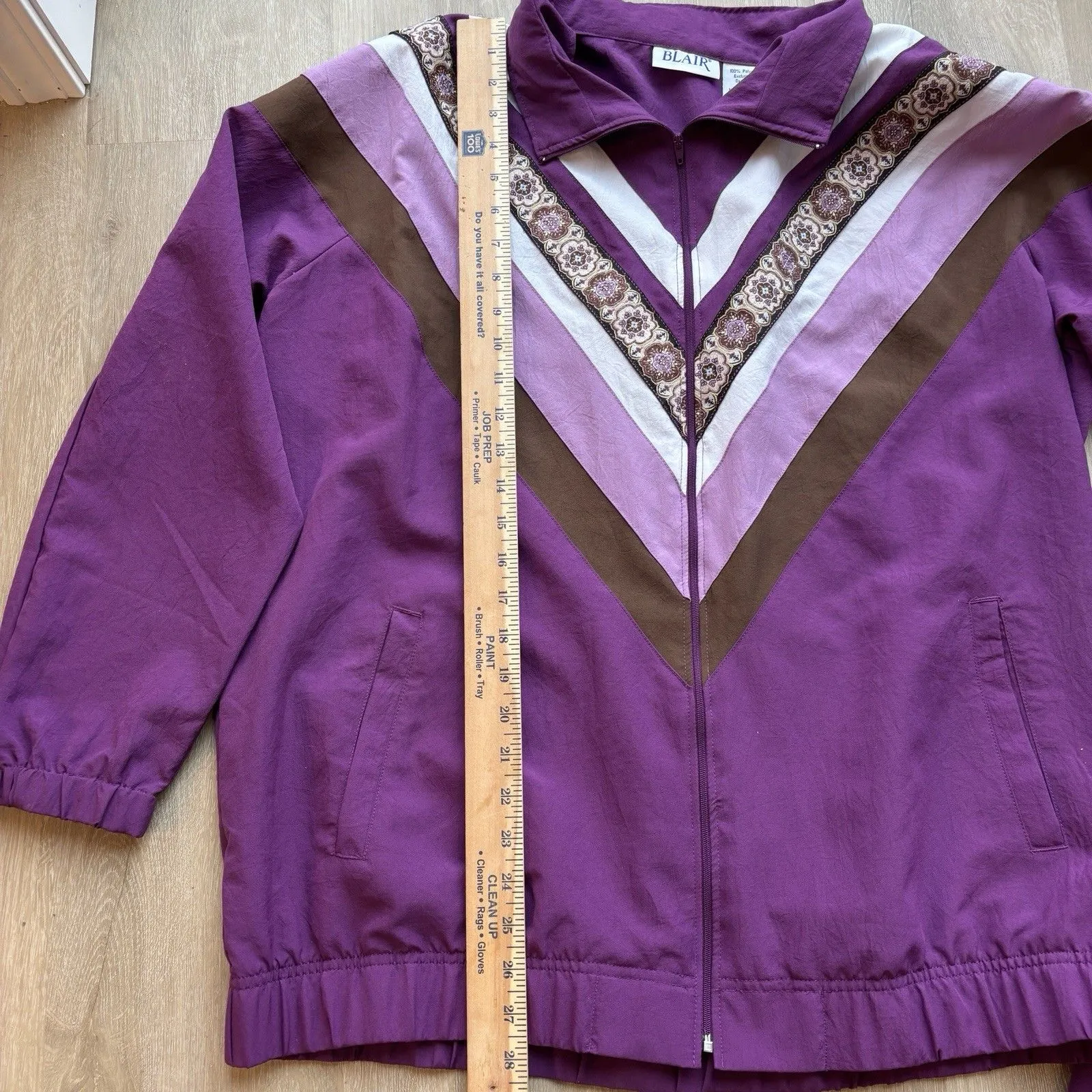 BLAIR BOUTIQUE VTG Tracksuit Sz XL Purple Floral Windbreaker Nylon Jacket Jogger - Image 8