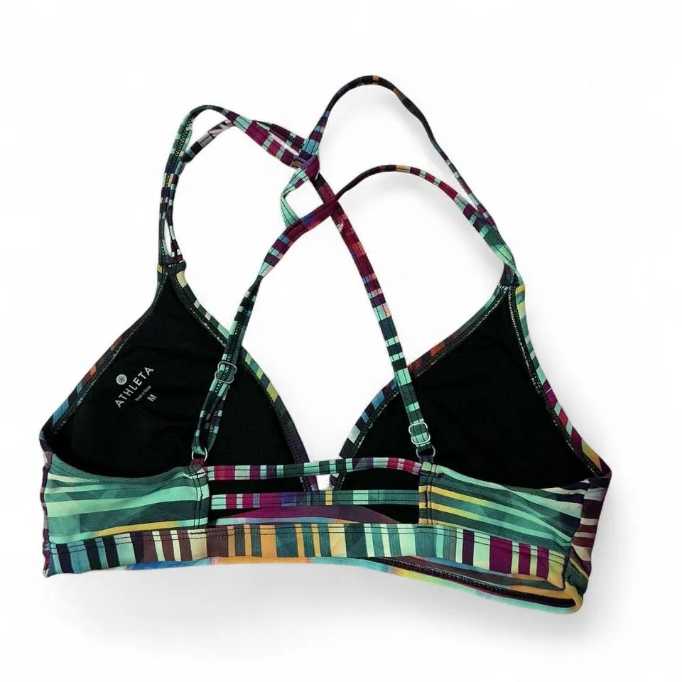 Athleta‎ Bikini Top Multicolor Striped Cross Back Swimsuit Size M - Image 2