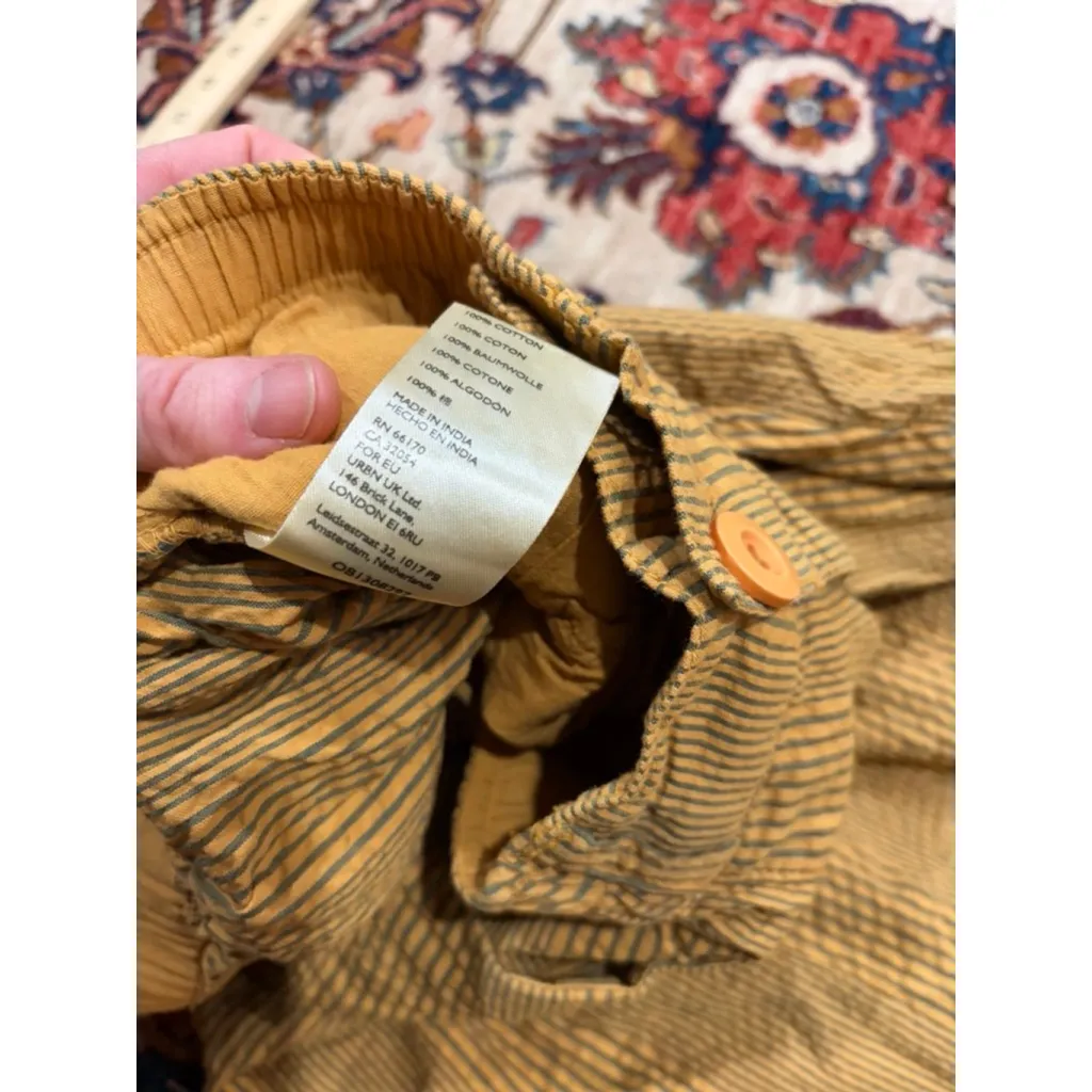 Free People Striped Pleated Tapered Pants Mustard Yellow Cotton Size Small - Image 7