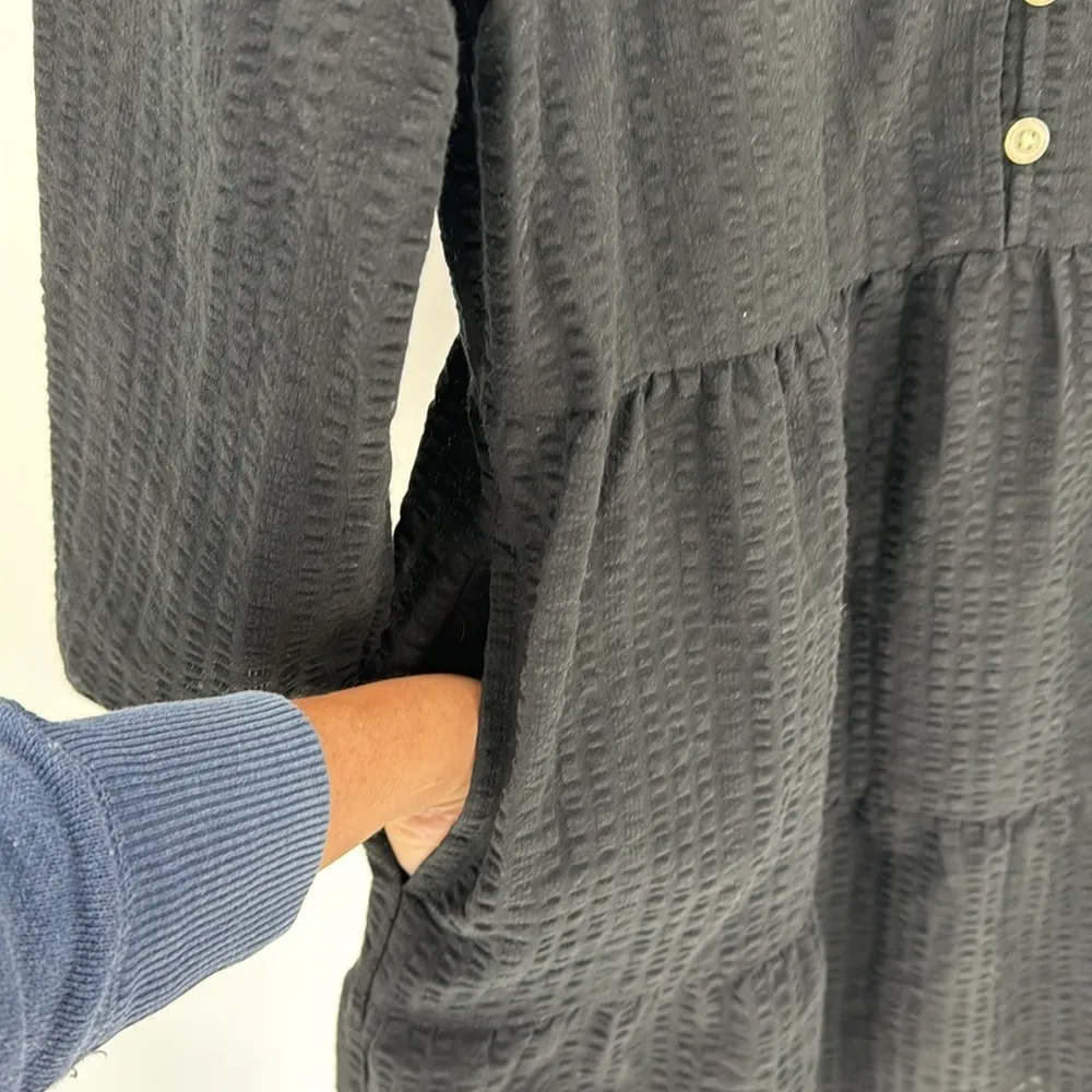 GAP tiered black textured babydoll mini dress puff sleeve summer winter chic - Image 5