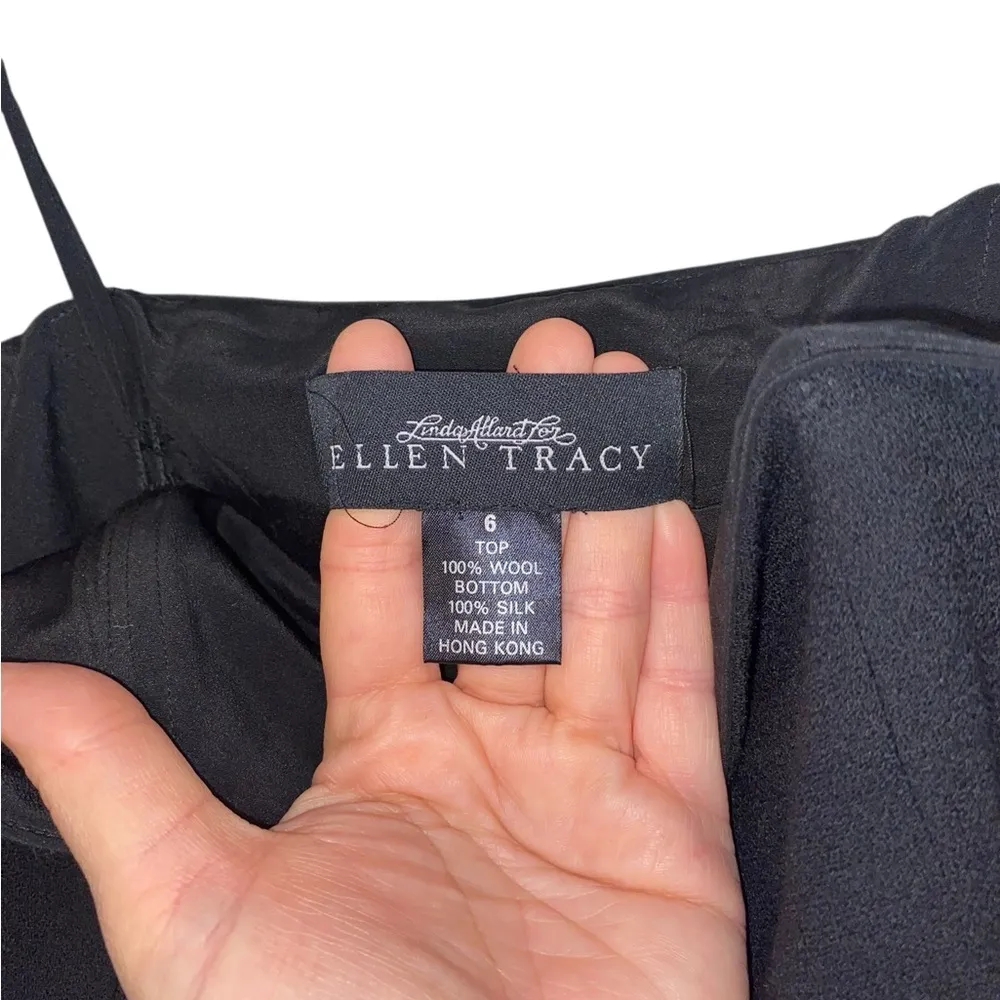 Vintage Ellen Tracy Wool & Silk Black strapless cape Midi cocktail party dress - Image 3