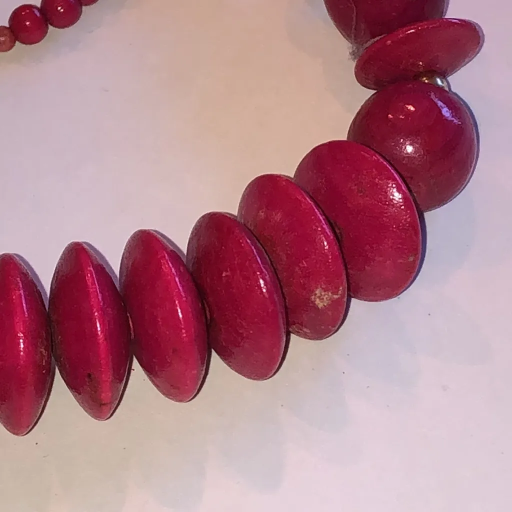 Elegant Vintage Pink Wooden Beaded Boho Retro Necklace Gold - Image 8