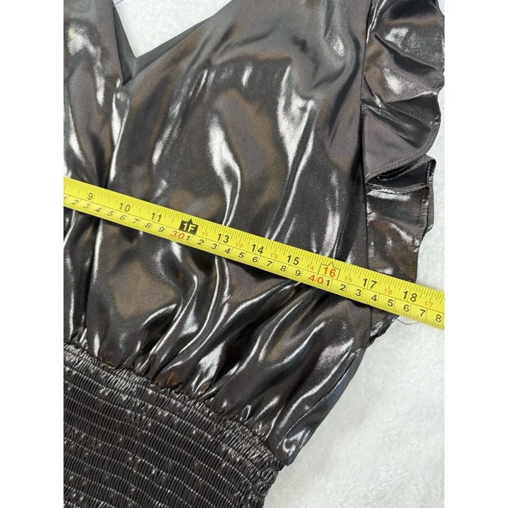 Nine West Women's‎ Sleeveless Ruffle Smocked Hem Top Blouse Size L Bronze Tied - Image 6