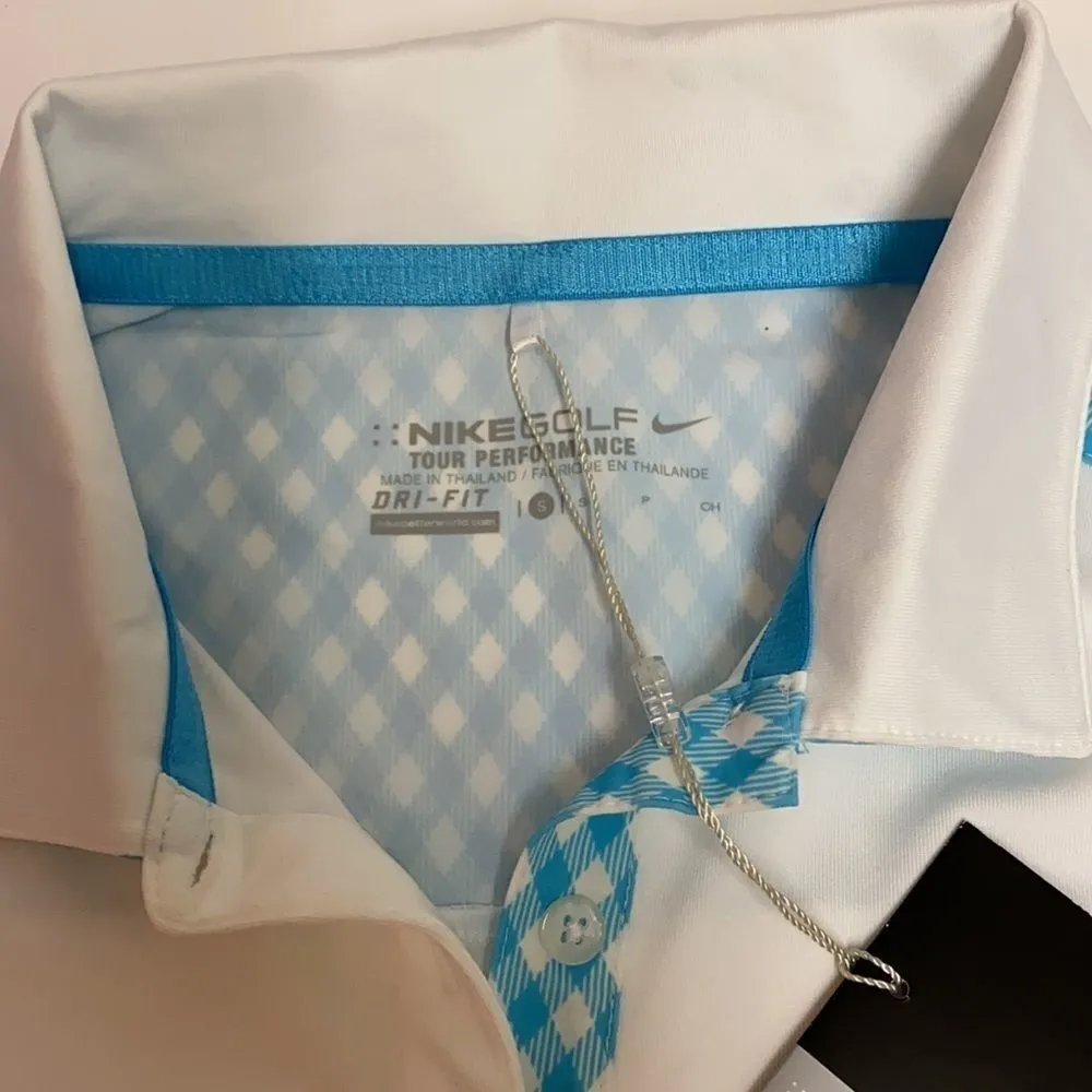Nike Dri-FIT Gingham Polo Small White/Clearwater‎ - Image 3