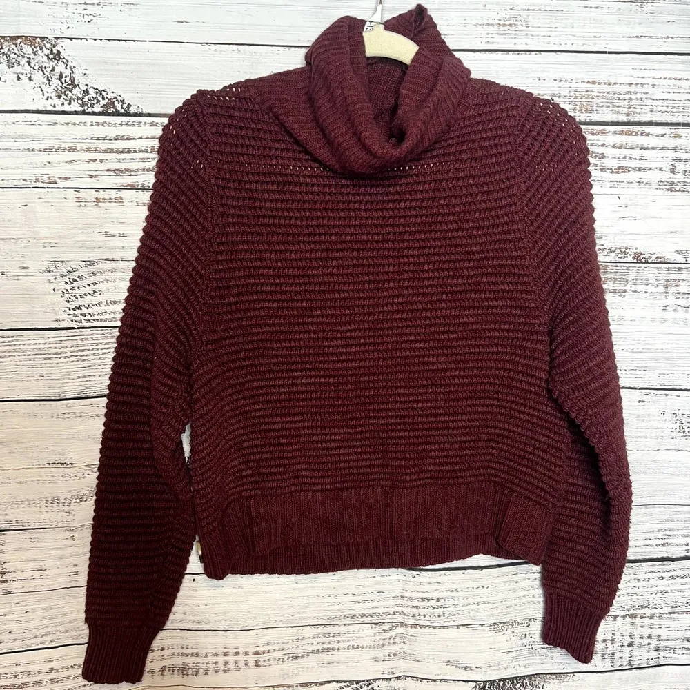 Madewell Ribbed Turtleneck Sweater Chunky Knit Maroon Boxy XXS - Image 2