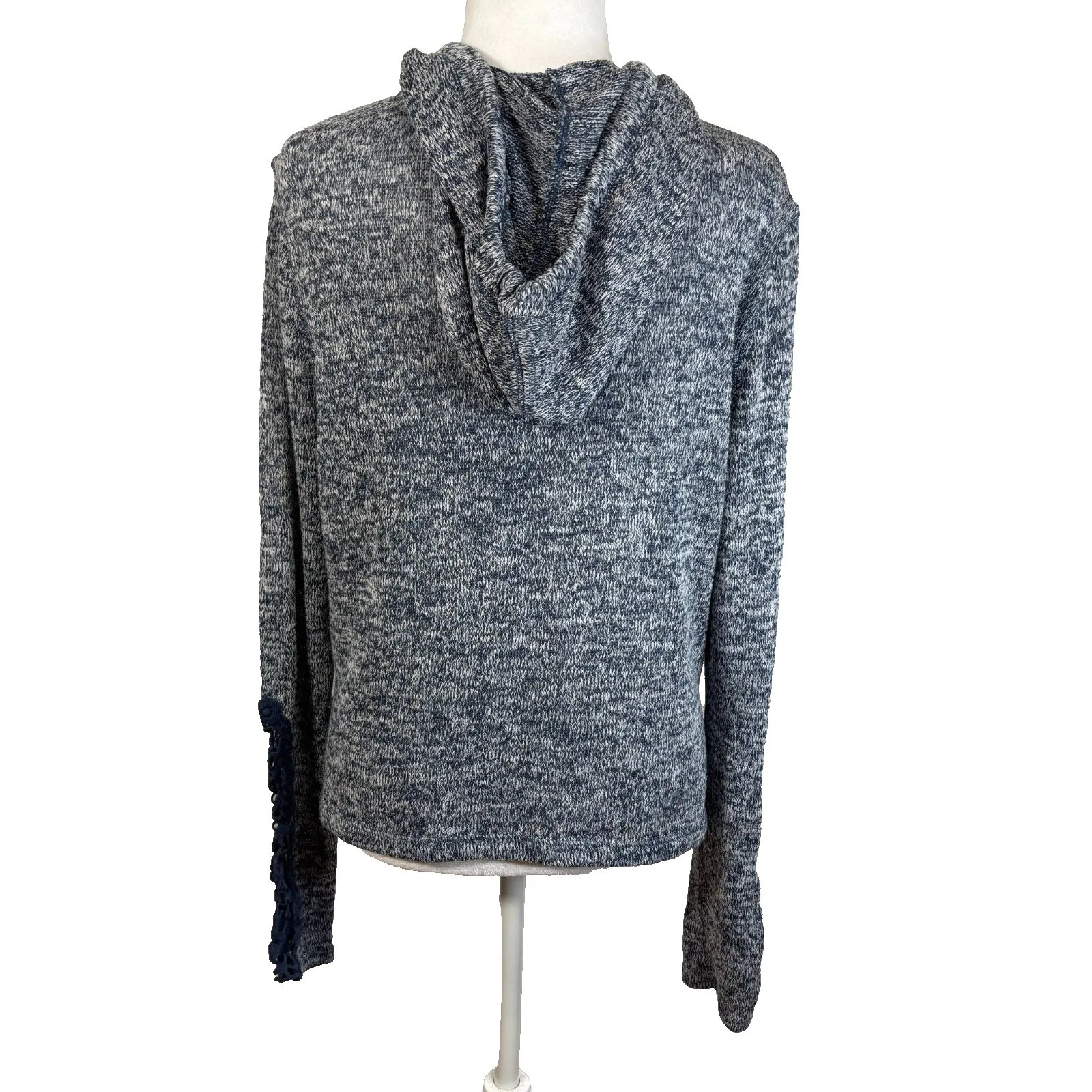 Aeropostale Womens Lightweight Hooded Sweater Marled Navy Lace Accent Boho Sz L Blue Size L - Image 4
