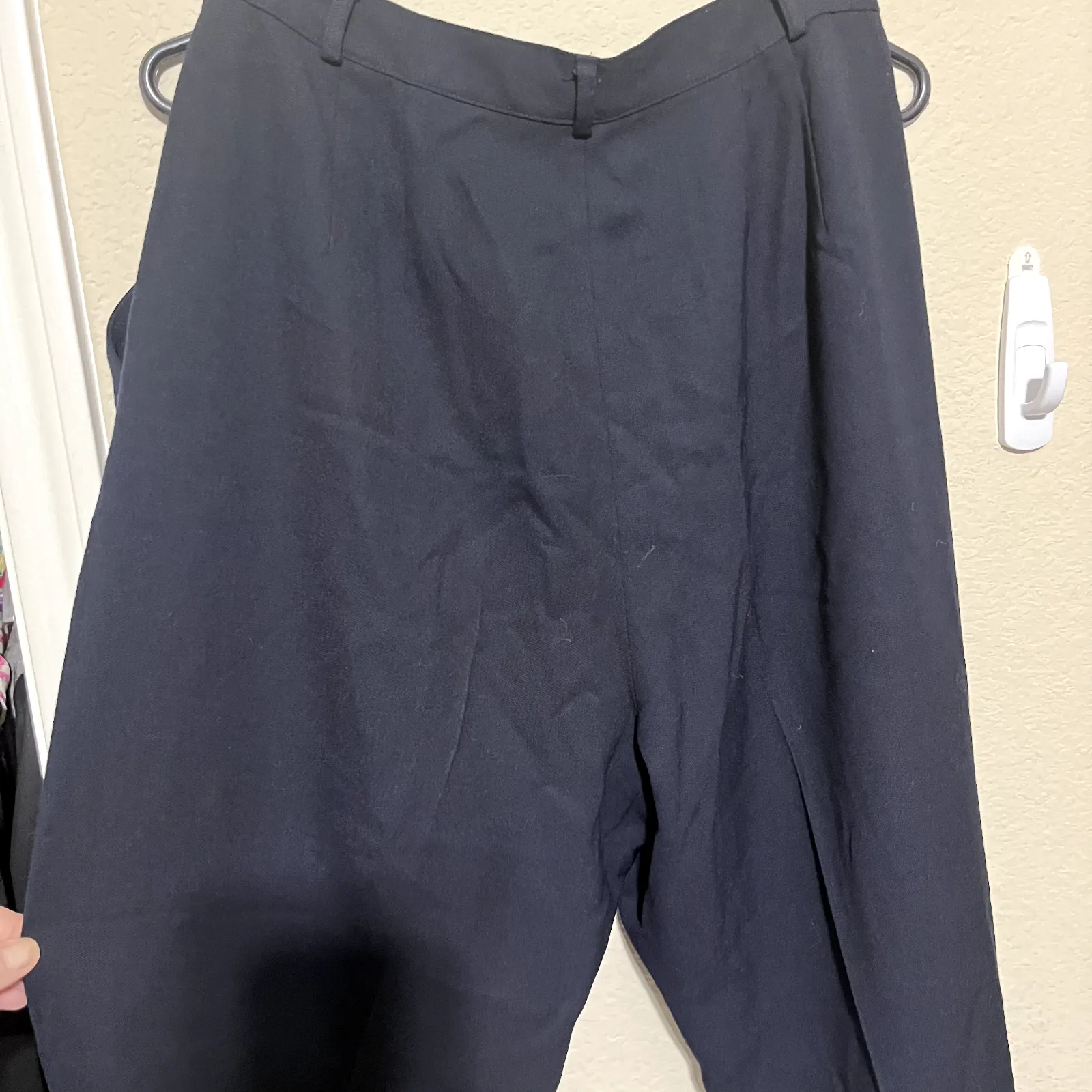 Vintage Kasper navy Blue wool pants ASL womens 14P pleated cuffed wide leg - Image 5