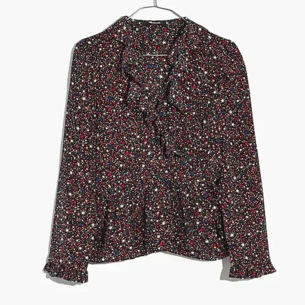 Madewell • Silk Ruffle-Hem Wrap Top in Starry Night - Image 4