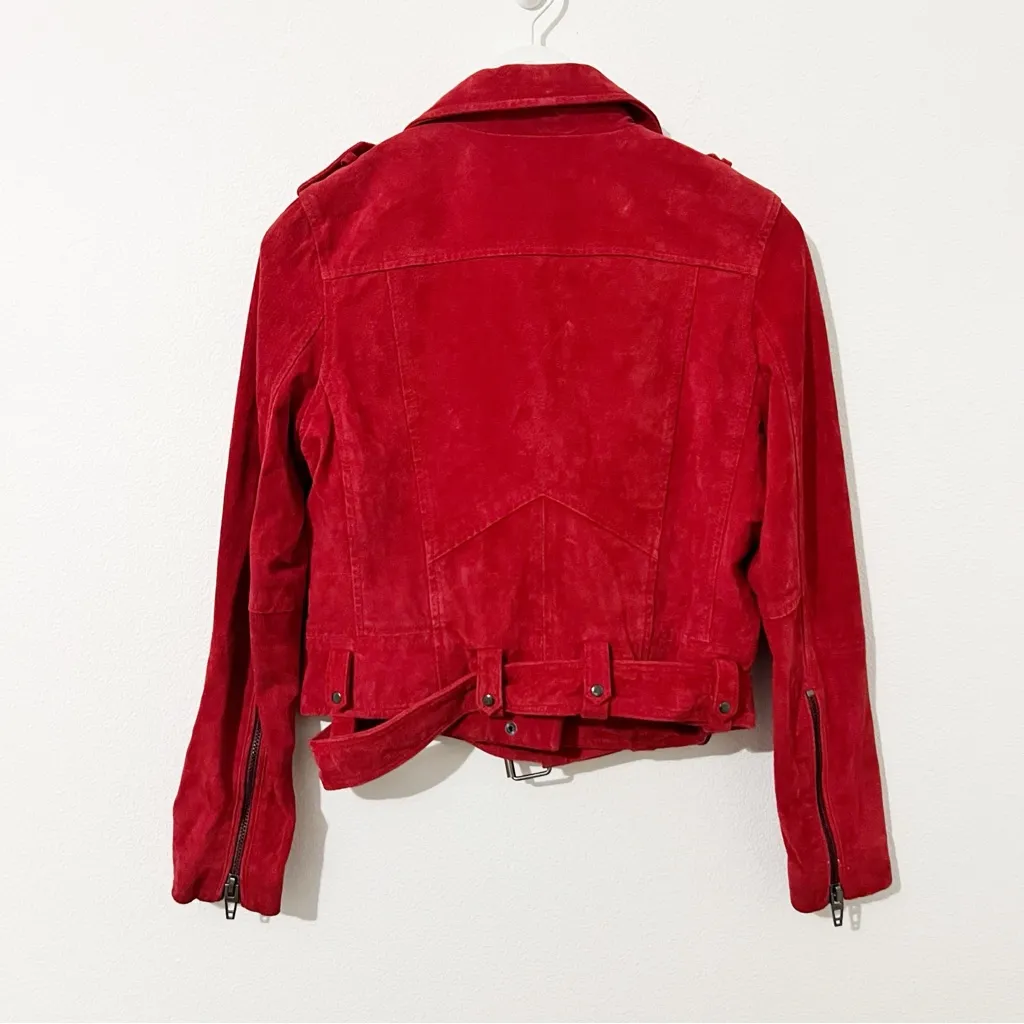 Blank NYC Red Suede Moto Jacket Free People Size Small S - Image 8