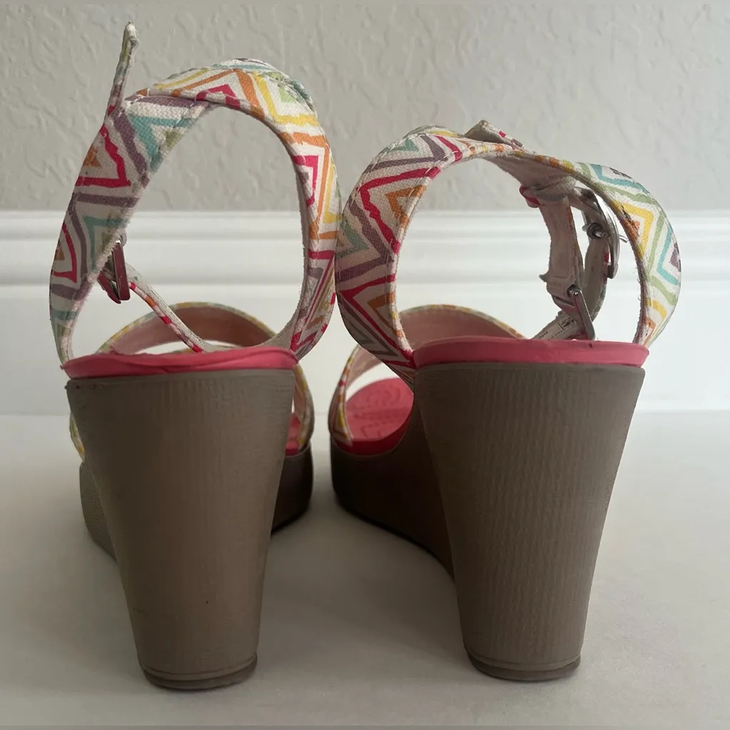 CROCS Vibrant Multicolor Wedge Strappy Sandals Size 9 - Image 7