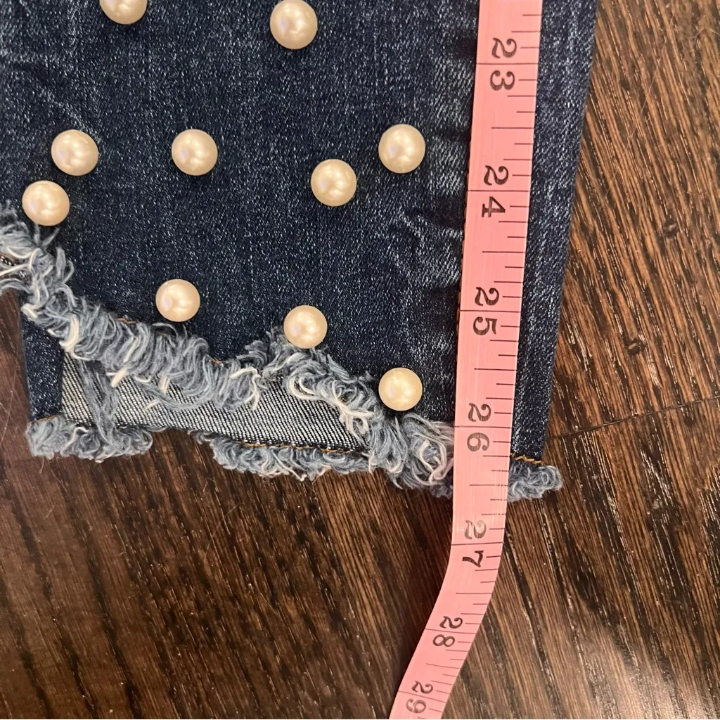 Zara Blue Straight Leg Jeans with Pearl Details Size 2 - Image 8