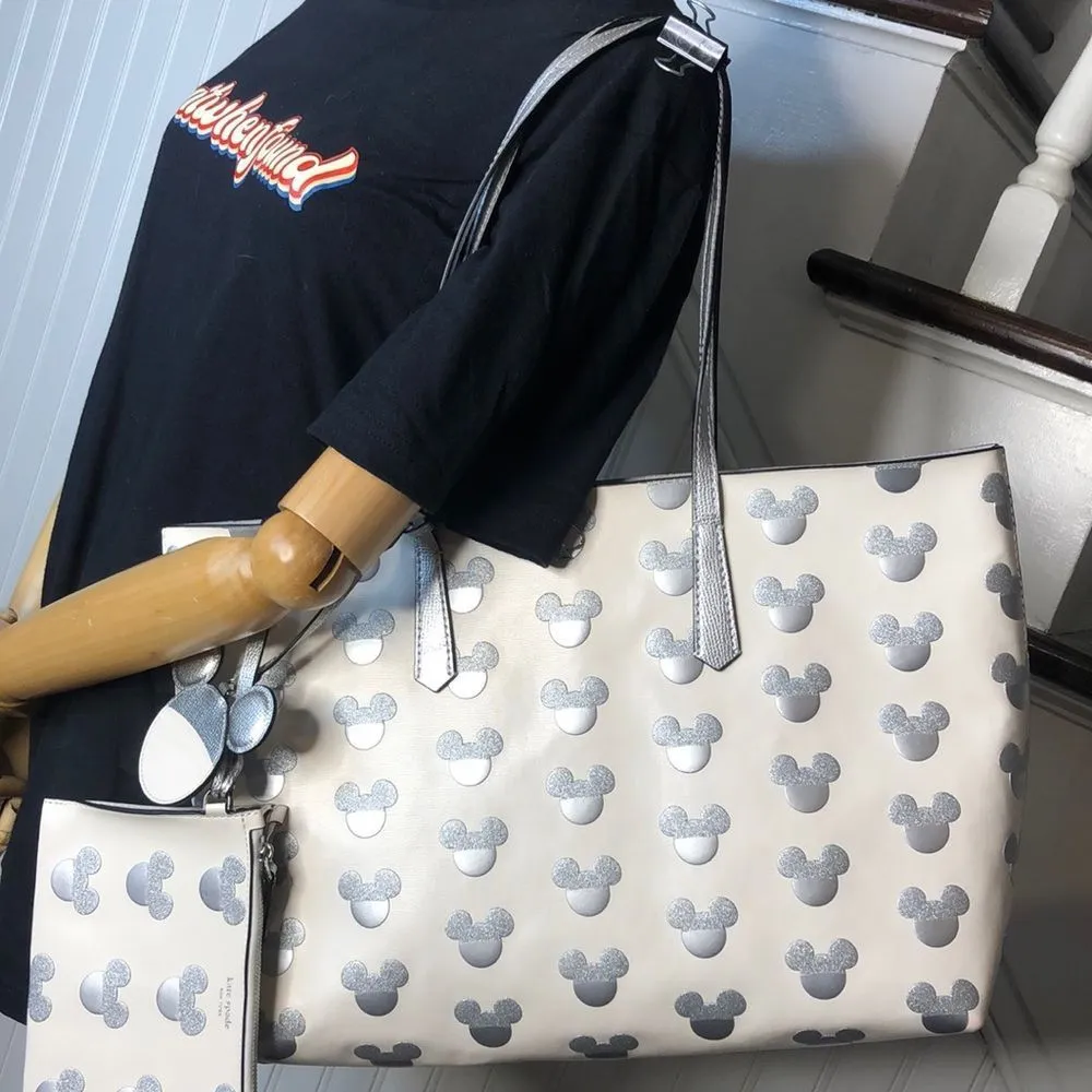 KATE SPADE X Disney Silver Mickey Mouse Embossed Shoulder Bag Tote - Image 16