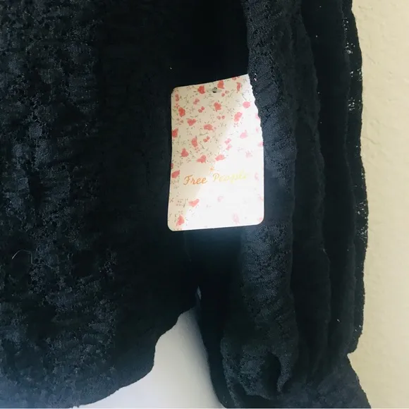 NWT Free People S Tea Time Round Neck Long‎ Puff Sleeve cutout cropped Top - Image 6