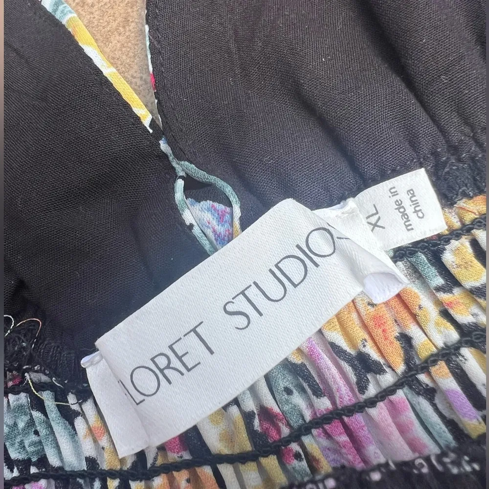 Floret Studios Floral Romper, Size XL, Smocked, Purple Yellow Black, Shorts - Image 9