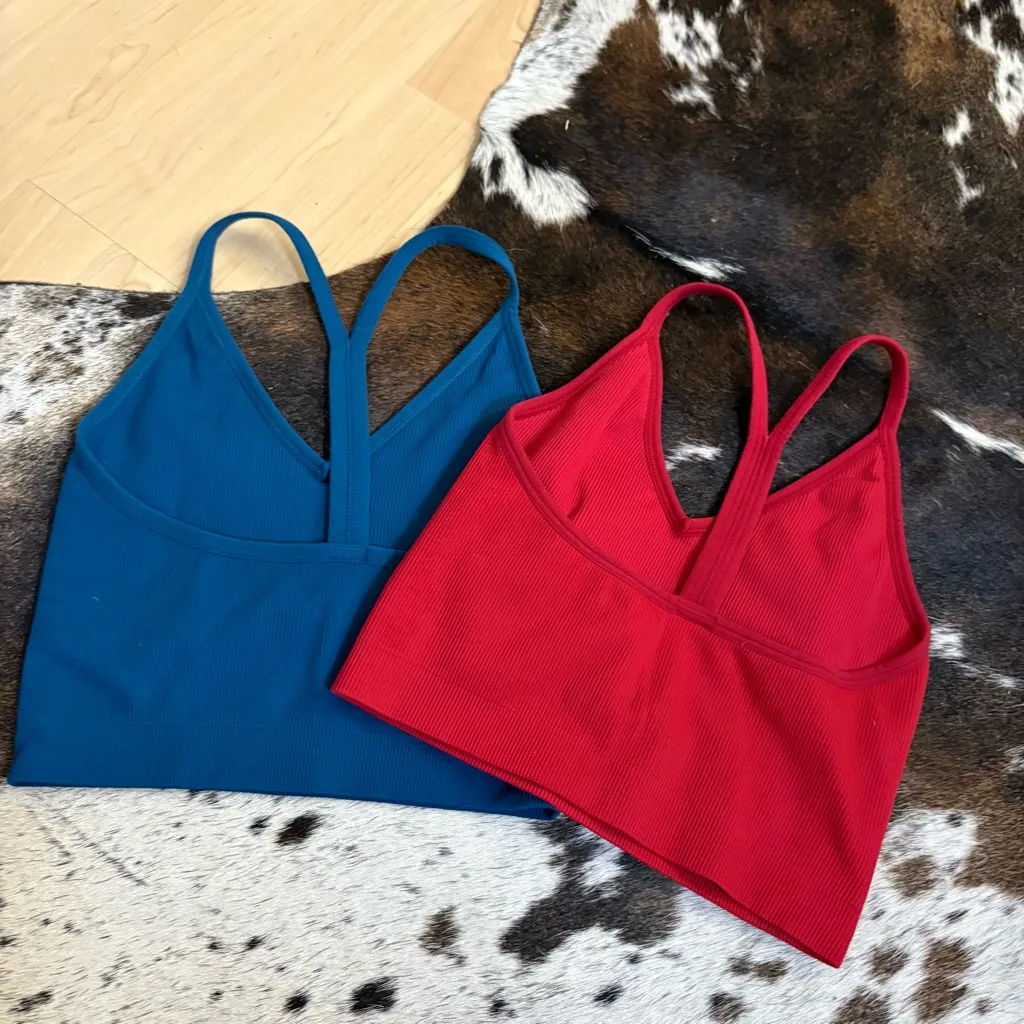 SET ACTIVE Bundle Ribbed‎ V-neck Crop Tops Tank Racerback Size Small - Image 2