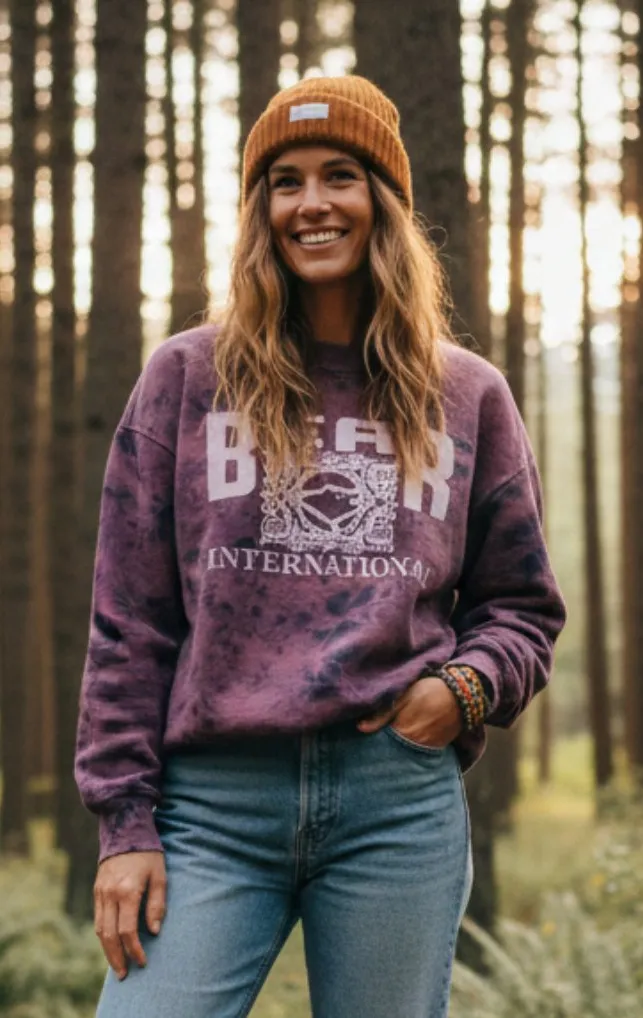 Vintage Bear International Sweatshirt Size L Crewneck Pullover Tie Dye Purple - Image 1