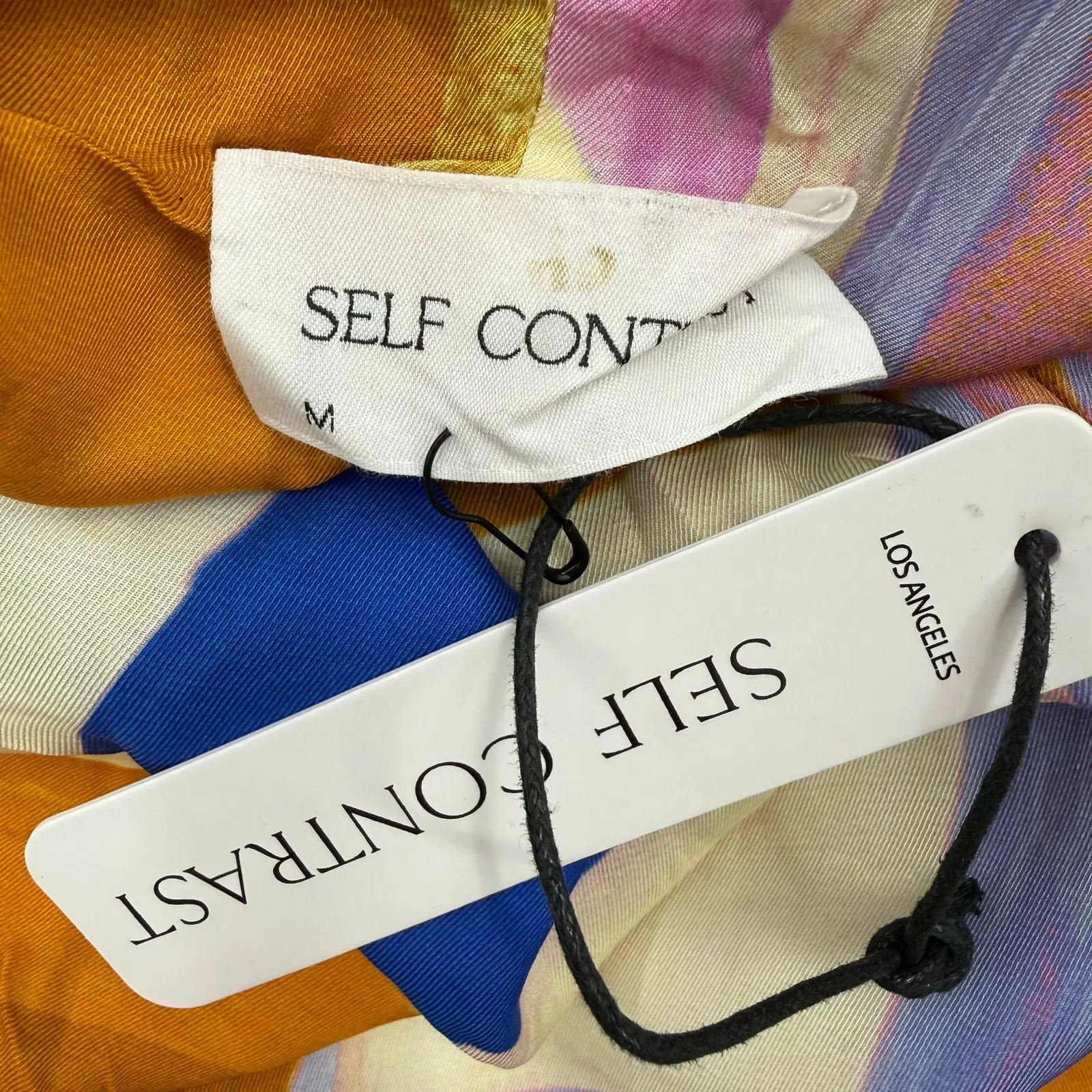 Self Contrast Camila Dress Size Medium NWT Midi Slip Artsy Abstract Satin Brush Blue - Image 4